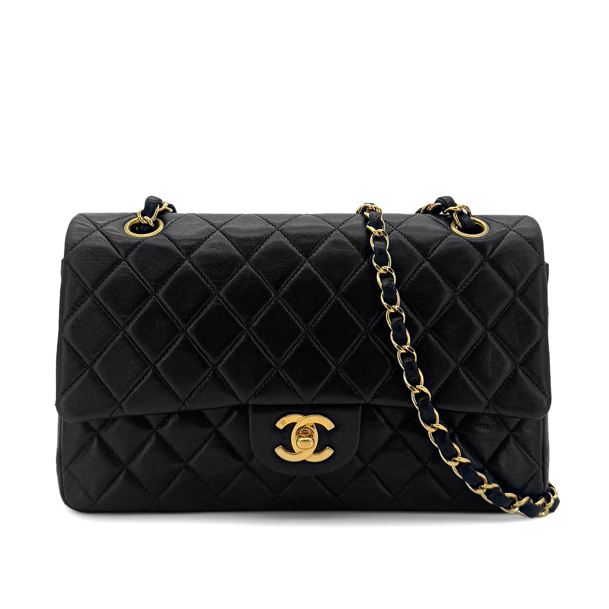 CHANEL VINTAGE CLASSIC FLAP MEDIUM CHAIN SHOULDER BAG BLACK LAMB SKIN 90286601