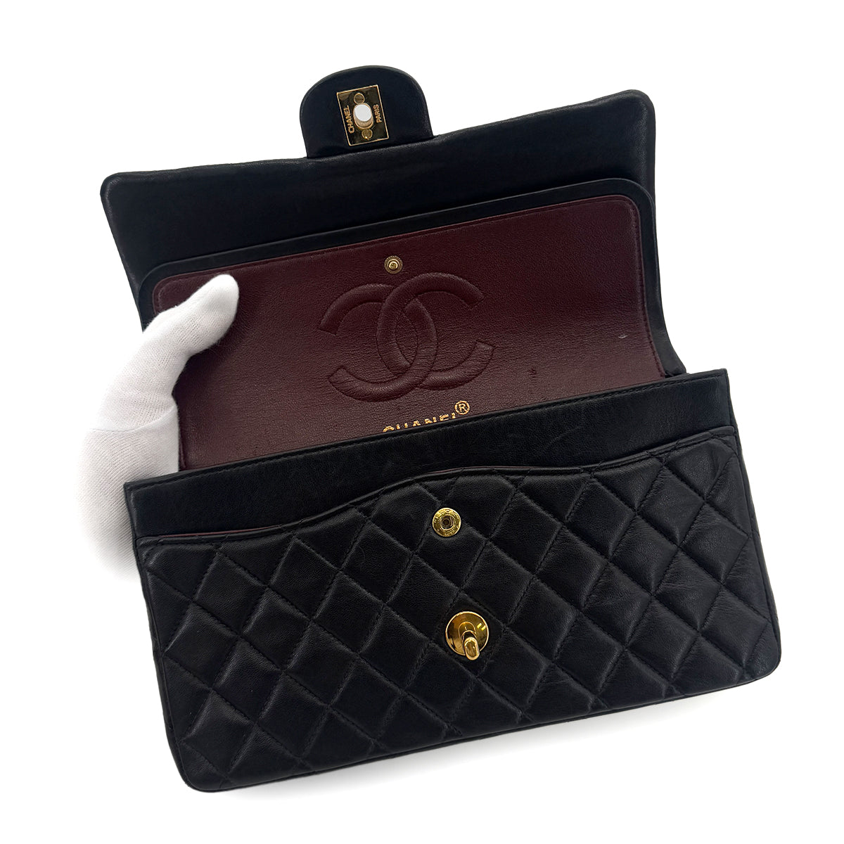 CHANEL VINTAGE CLASSIC FLAP MEDIUM CHAIN SHOULDER BAG BLACK LAMB SKIN 90286601