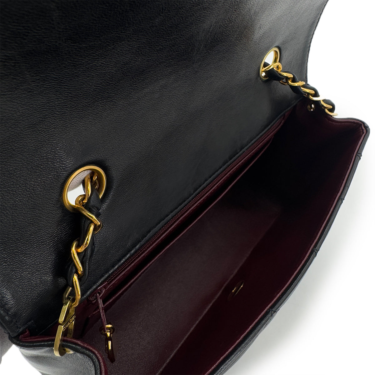 CHANEL VINTAGE DIANA SMALL CHAIN SHOULDER BAG BLACK LAMB SKIN 90286602