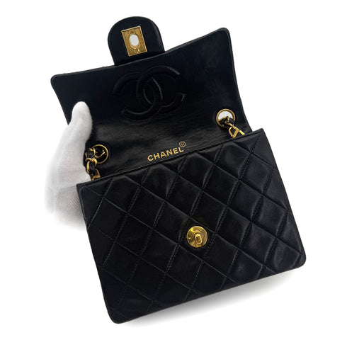 CHANEL VINTAGE MINI SQUARE 17 CHAIN SHOULDER BAG BLACK LAMB SKIN 90286603 - PURPOSE