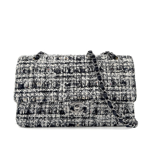 CHANEL VINTAGE MATELASSE CHAIN SHOULDER BAG BLACK WHITE TWEED 90286604 - PURPOSE