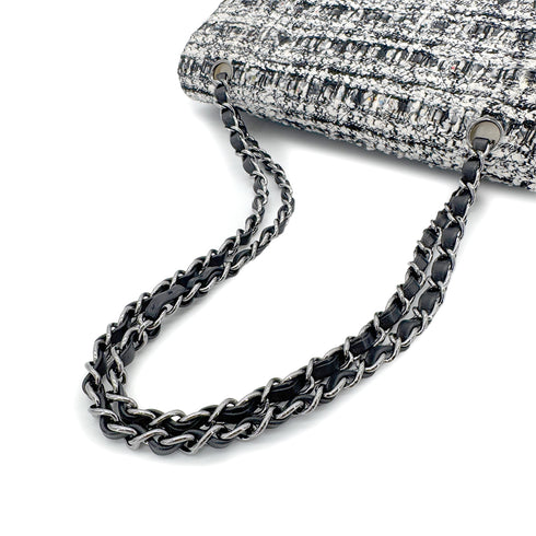 CHANEL VINTAGE MATELASSE CHAIN SHOULDER BAG BLACK WHITE TWEED 90286604 - PURPOSE