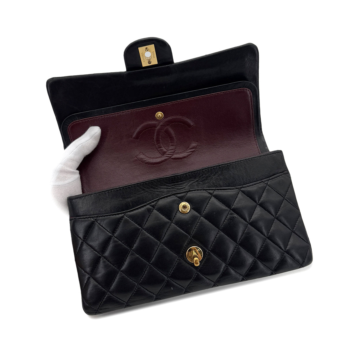 CHANEL VINTAGE CLASSIC FLAP MEDIUM CHAIN SHOULDER BAG BLACK LAMB SKIN 90286625
