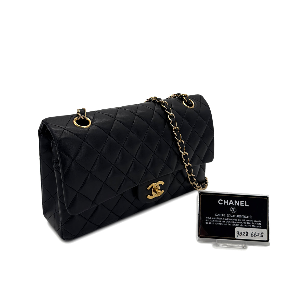 CHANEL VINTAGE CLASSIC FLAP MEDIUM CHAIN SHOULDER BAG BLACK LAMB SKIN 90286625