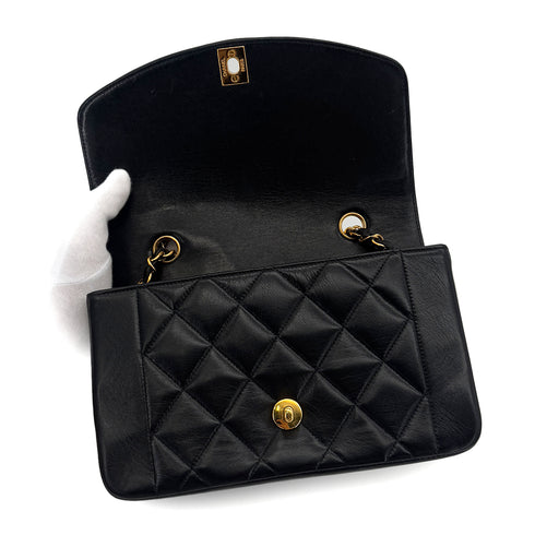 CHANEL VINTAGE DIANA SMALL CHAIN SHOULDER BAG BLACK LAMB SKIN 90286626 - PURPOSE