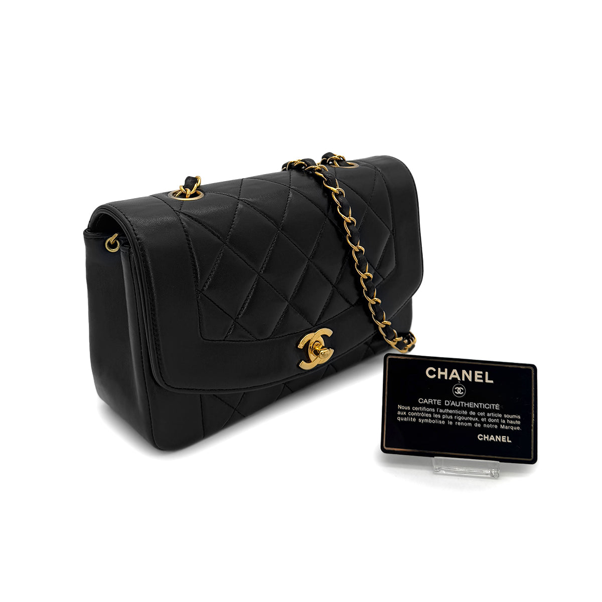 CHANEL VINTAGE DIANA SMALL CHAIN SHOULDER BAG BLACK LAMB SKIN 90286626