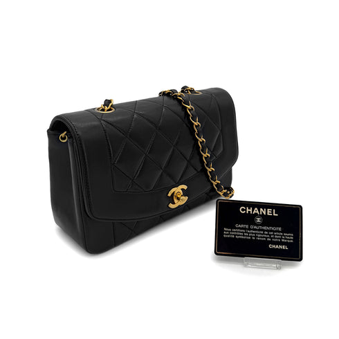 CHANEL VINTAGE DIANA SMALL CHAIN SHOULDER BAG BLACK LAMB SKIN 90286626 - PURPOSE