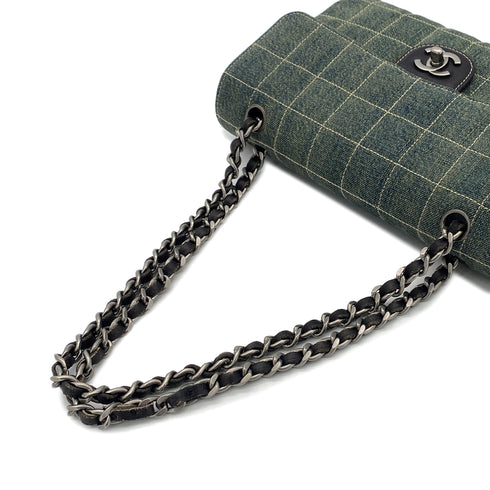 CHANEL VINTAGE CHOCOLATE BAR CHAIN SHOULDER BAG BLUE DENIM 90286635 - PURPOSE
