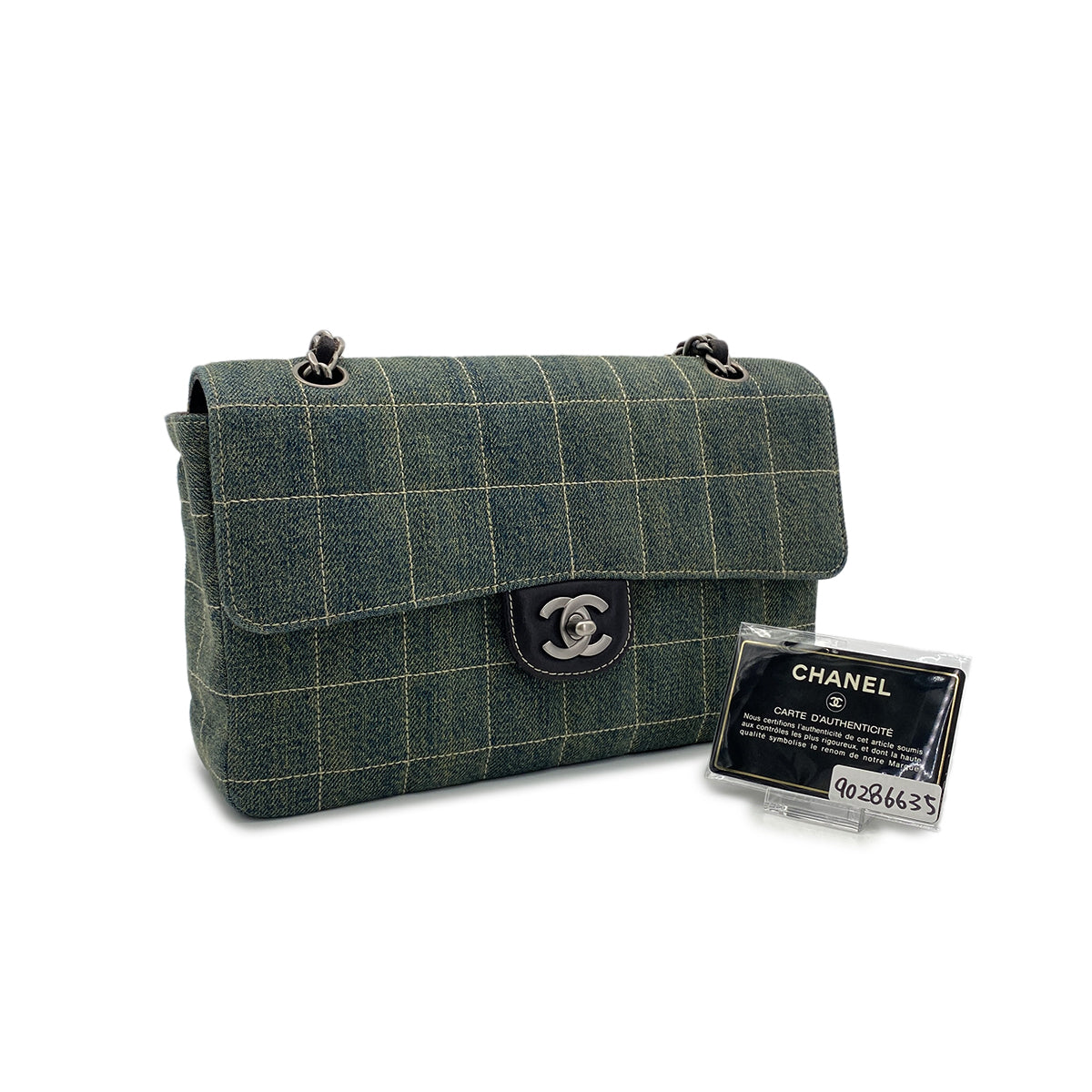 CHANEL VINTAGE CHOCOLATE BAR CHAIN SHOULDER BAG BLUE DENIM 90286635