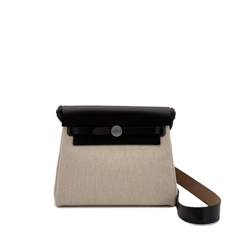 HERMES HER BAG ZIP 20 EBENE ECRU VACHE HUNTER TOILE H SHOULDER BAG K 90286857 - PURPOSE