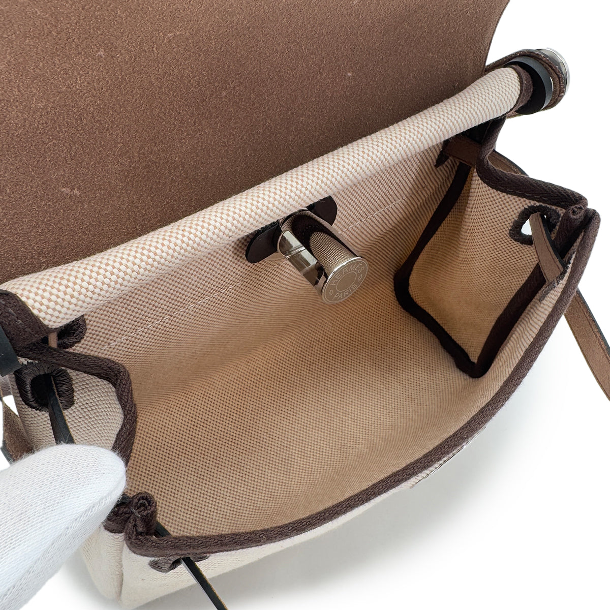 HERMES HER BAG ZIP 20 EBENE ECRU VACHE HUNTER TOILE H SHOULDER BAG K 90286857