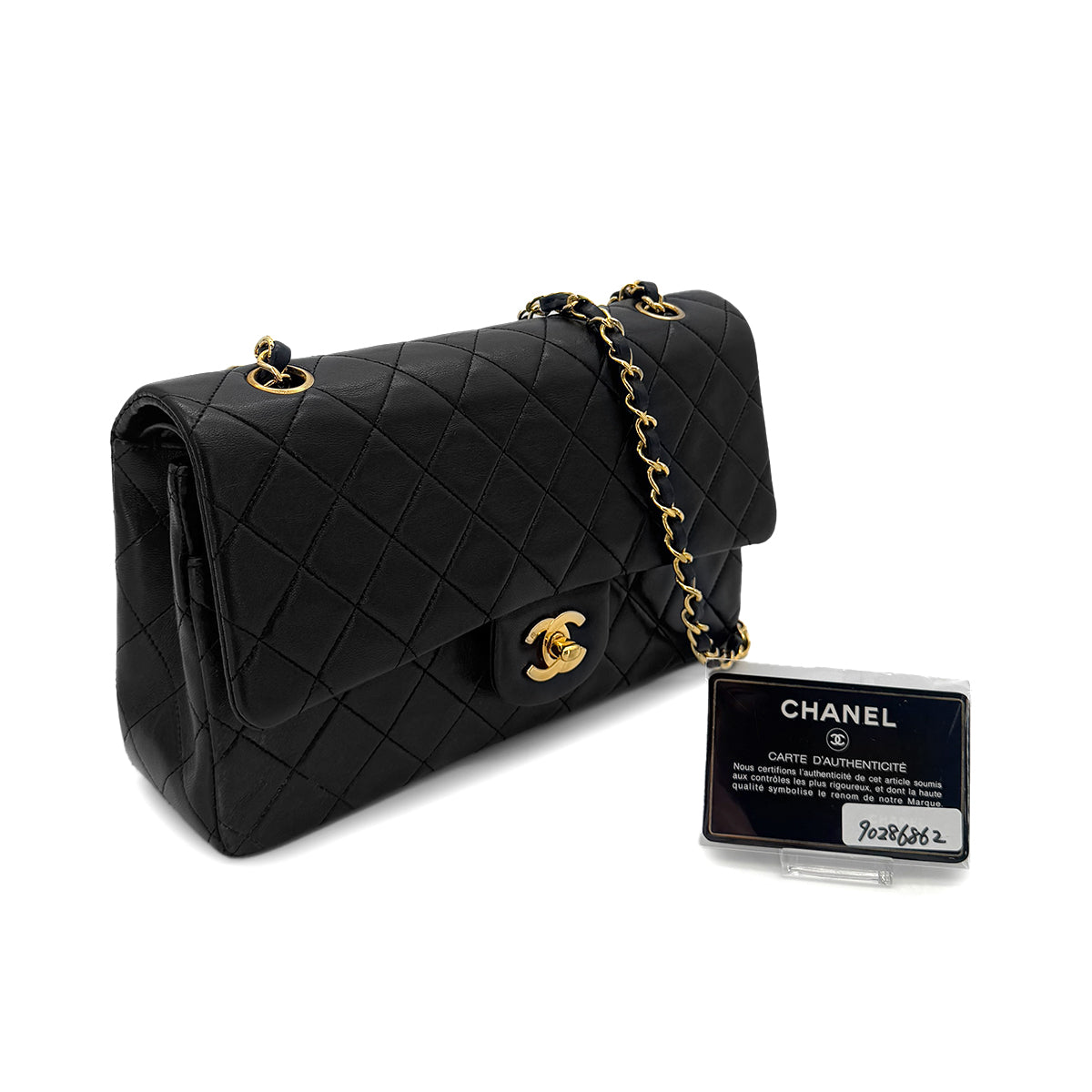 CHANEL VINTAGE CLASSIC FLAP MEDIUM CHAIN SHOULDER BAG BLACK LAMB SKIN 90286862