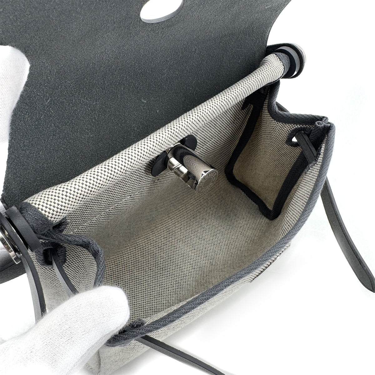 HERMES HERBAG ZIP 20 ARDOISE ECRU VACHE HUNTER TOILE H W 90286863