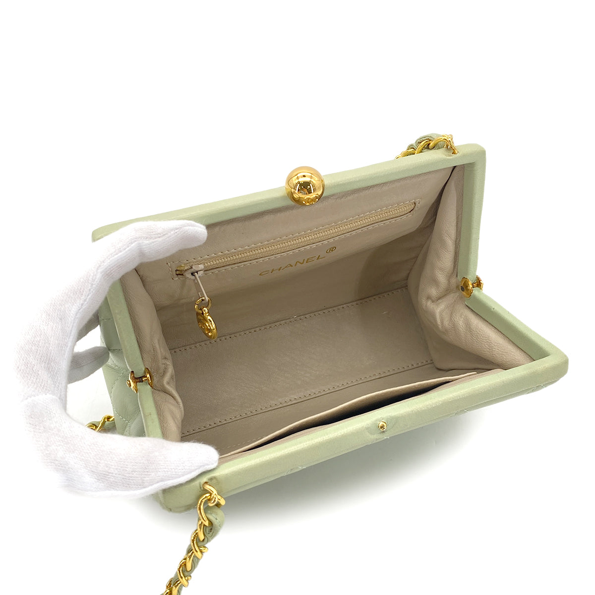 CHANEL VINTAGE COCOMARK MATELASSE CHAIN SHOULDER BAG LIGHT GREEN LAMB SKIN 90286864