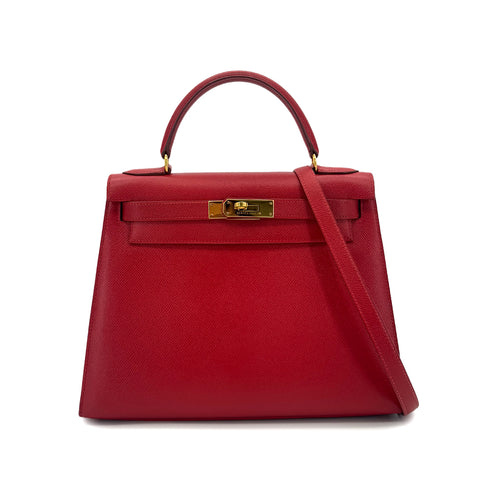 HERMES KELLY 28 SELLIER ROUGE VIF COUCHEVEL HAND SHOULDER BAG 〇X GHW 90286866 - PURPOSE