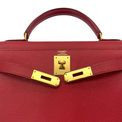 HERMES KELLY 28 SELLIER ROUGE VIF COUCHEVEL HAND SHOULDER BAG 〇X GHW 90286866 - PURPOSE