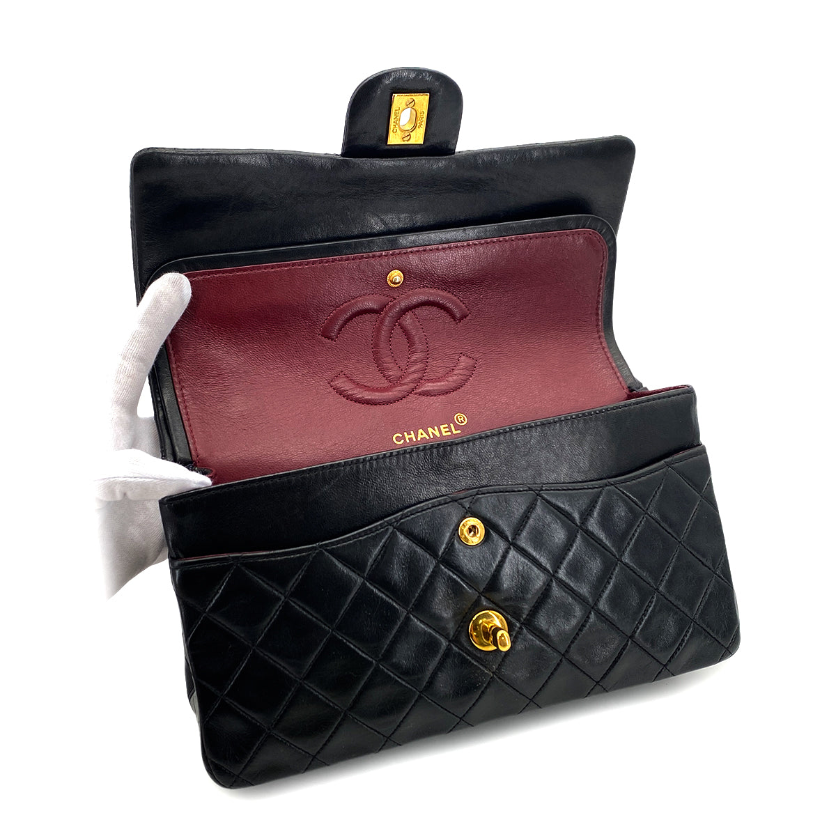 CHANEL VINTAGE CLASSIC FLAP MEDIUM CHAIN SHOULDER BAG BLACK LAMB SKIN 90286868