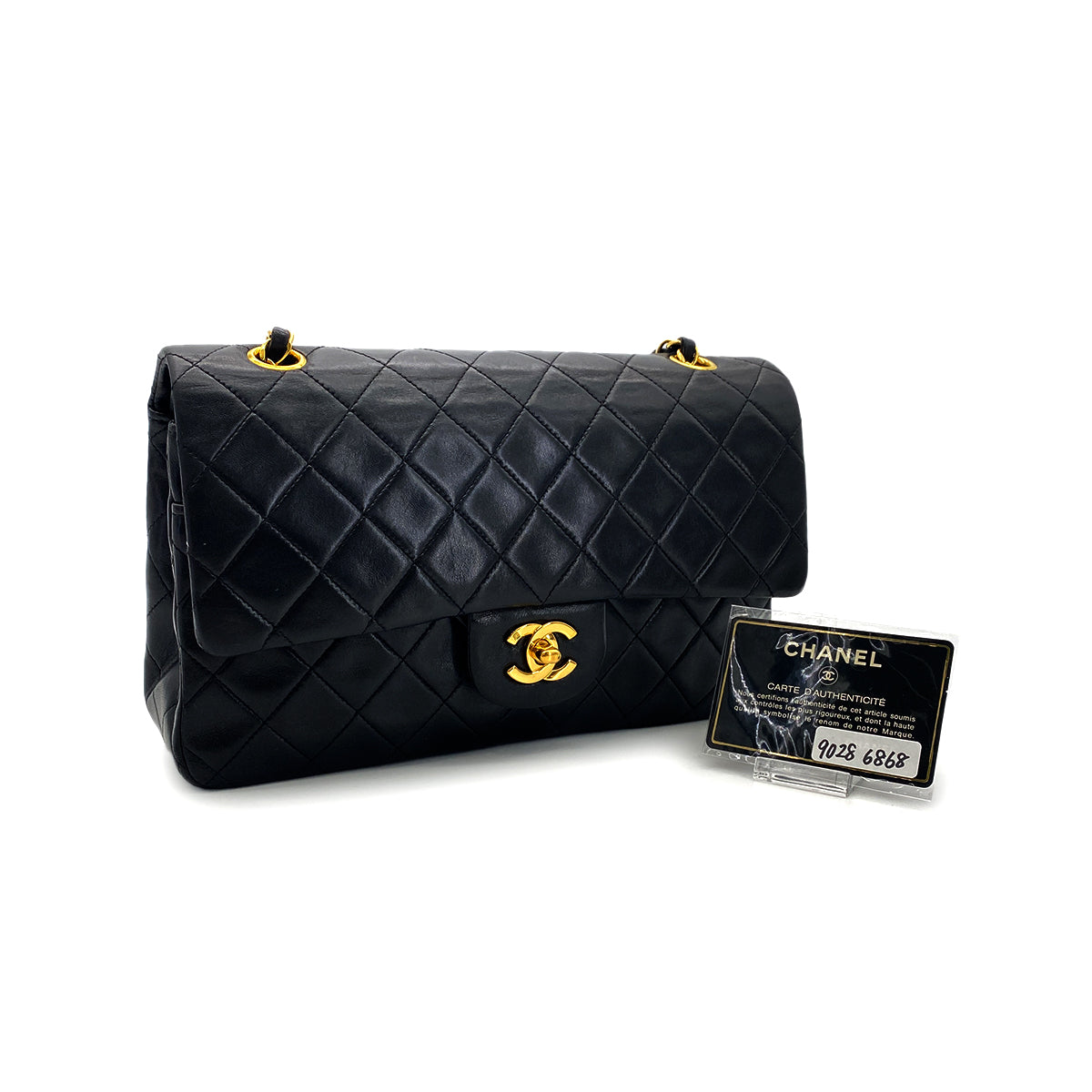 CHANEL VINTAGE CLASSIC FLAP MEDIUM CHAIN SHOULDER BAG BLACK LAMB SKIN 90286868