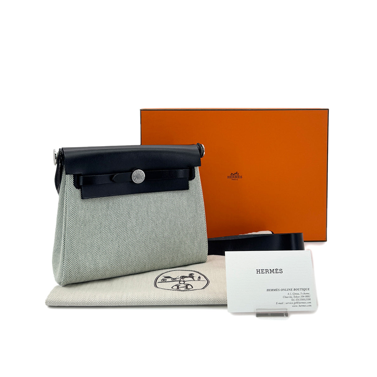 HERMES HER BAG ZIP 20 BLACK VERT MOYEN ECRU VACHE HUNTER TOILE H SHOULDER BAG K 90286869