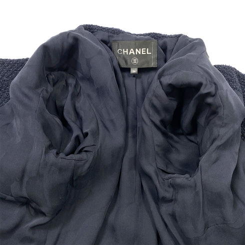 CHANEL COCO BUTTON NO COLLAR TWEED JACKET NAVY COTTON 34 P70 RTW 90286877