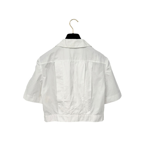 CHANEL VINTAGE COCO BUTTON FRONT SHORT SLEEVE BLOUSE WHITE GOLD COTTON RTW 90286880 - PURPOSE