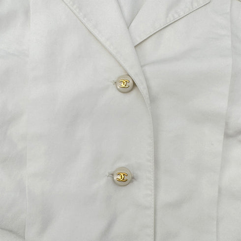 CHANEL VINTAGE COCO BUTTON FRONT SHORT SLEEVE BLOUSE WHITE GOLD COTTON RTW 90286880 - PURPOSE