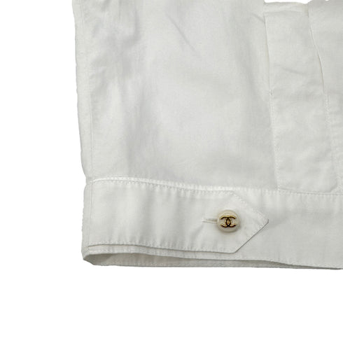 CHANEL VINTAGE COCO BUTTON FRONT SHORT SLEEVE BLOUSE WHITE GOLD COTTON RTW 90286880 - PURPOSE