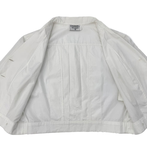 CHANEL VINTAGE COCO BUTTON FRONT SHORT SLEEVE BLOUSE WHITE GOLD COTTON RTW 90286880 - PURPOSE