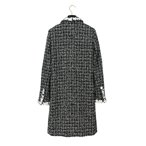 CHANEL PRE-OWNED 2009 OPEN FRONT TWEED COAT BLACK WHITE NYLON WOOL 34 09P RTW 90286881