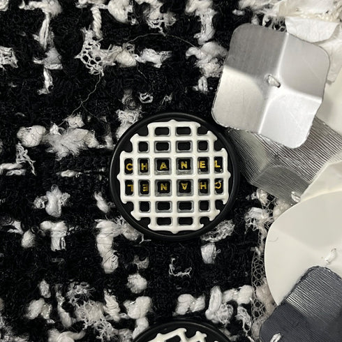 CHANEL PRE-OWNED 2009 OPEN FRONT TWEED COAT BLACK WHITE NYLON WOOL 34 09P RTW 90286881