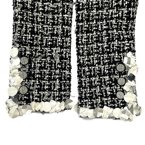 CHANEL PRE-OWNED 2009 OPEN FRONT TWEED COAT BLACK WHITE NYLON WOOL 34 09P RTW 90286881