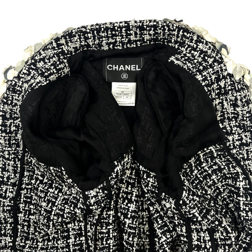 CHANEL PRE-OWNED 2009 OPEN FRONT TWEED COAT BLACK WHITE NYLON WOOL 34 09P RTW 90286881