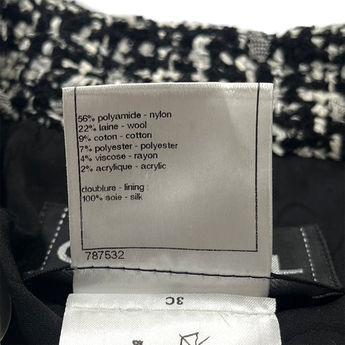 CHANEL PRE-OWNED 2009 OPEN FRONT TWEED COAT BLACK WHITE NYLON WOOL 34 09P RTW 90286881