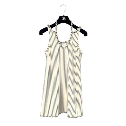 CHANEL SLEEVELESS STRIPE TOPS ECRU GRAY GOLD POLYESTER 36 08P RTW 90286884