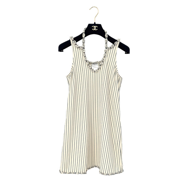 CHANEL SLEEVELESS STRIPE TOPS ECRU GRAY GOLD POLYESTER 36 08P RTW 90286884