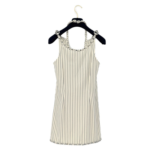 CHANEL SLEEVELESS STRIPE TOPS ECRU GRAY GOLD POLYESTER 36 08P RTW 90286884