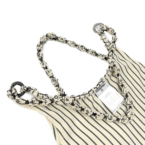 CHANEL SLEEVELESS STRIPE TOPS ECRU GRAY GOLD POLYESTER 36 08P RTW 90286884