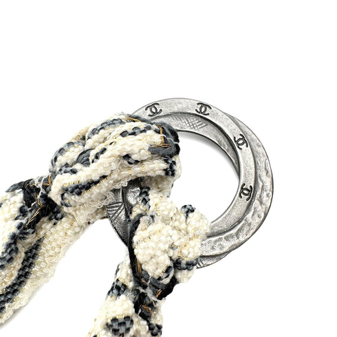 CHANEL SLEEVELESS STRIPE TOPS ECRU GRAY GOLD POLYESTER 36 08P RTW 90286884