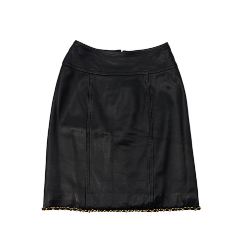 CHANEL VINTAGE LEATHER SKIRT WITH GOLD CHAIN HEM BLACK LAMB SKIN 36 RTW 90286886 - PURPOSE