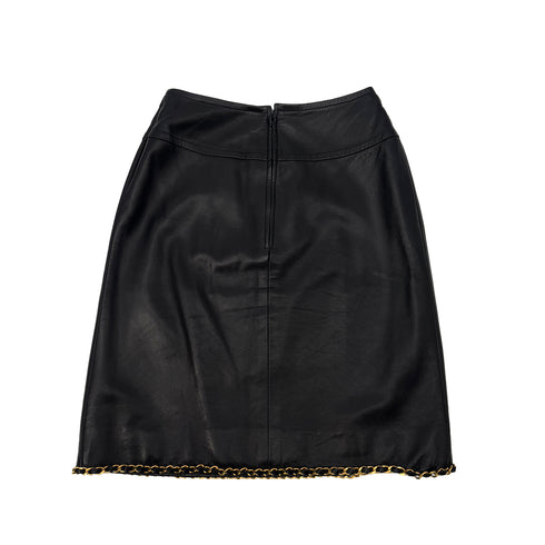 CHANEL VINTAGE LEATHER SKIRT WITH GOLD CHAIN HEM BLACK LAMB SKIN 36 RTW 90286886 - PURPOSE