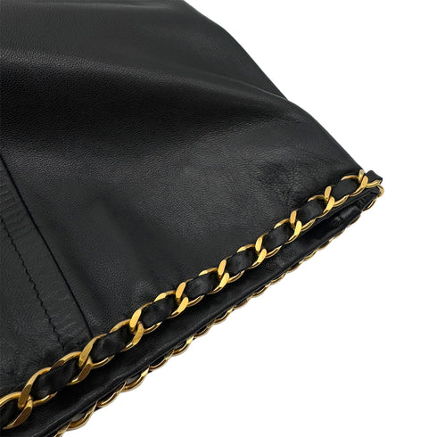 CHANEL VINTAGE LEATHER SKIRT WITH GOLD CHAIN HEM BLACK LAMB SKIN 36 RTW 90286886 - PURPOSE