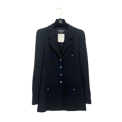 CHANEL VINTAGE COCO BUTTON FOUR POCKET WOOL JACKET BLACK 34 95P RTW 90286887 - PURPOSE