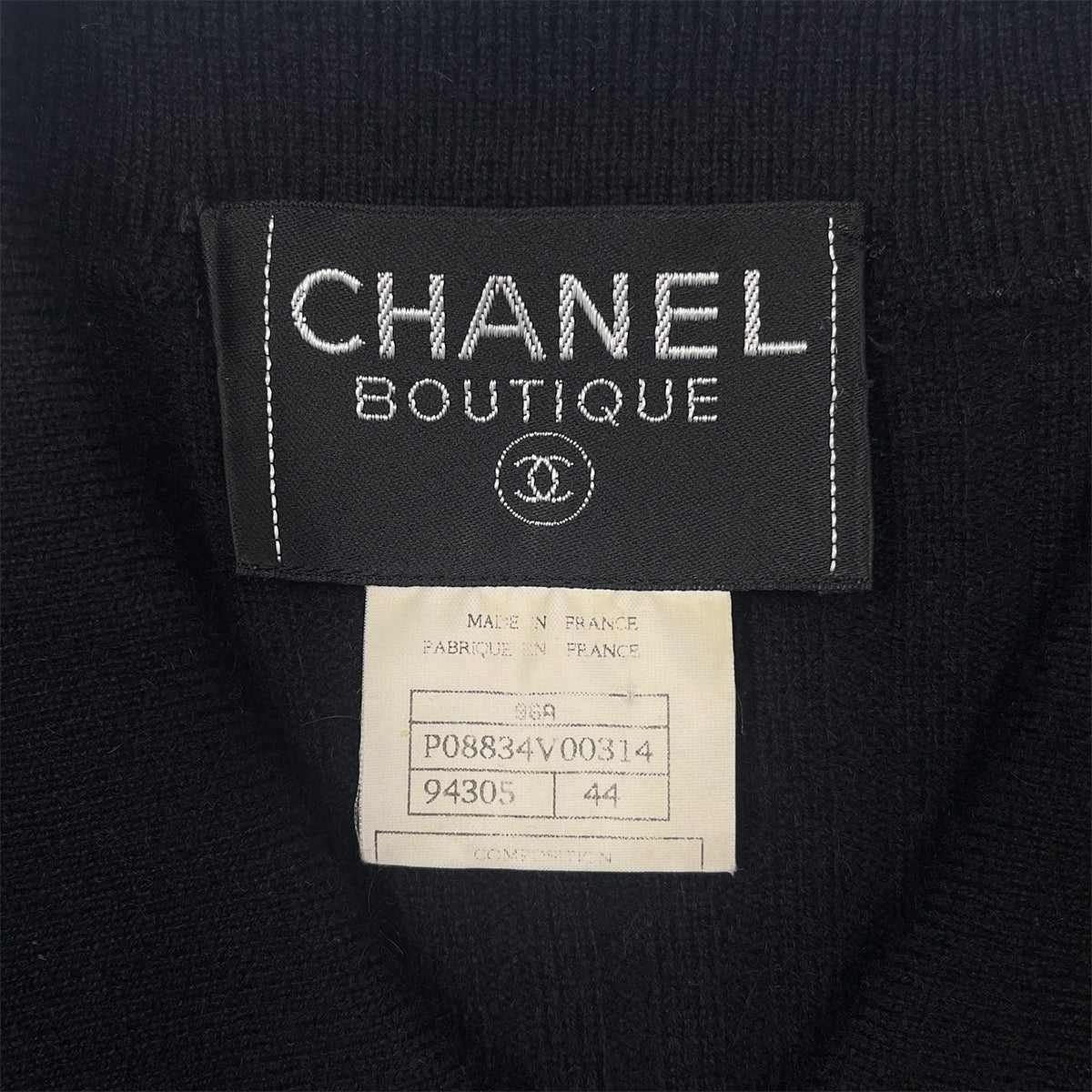 CHANEL VINTAGE COCOMARK LOGO PATCH ZIP LIB KNIT TOPS BLACK CASHMERE 44 96A RTW 90286890