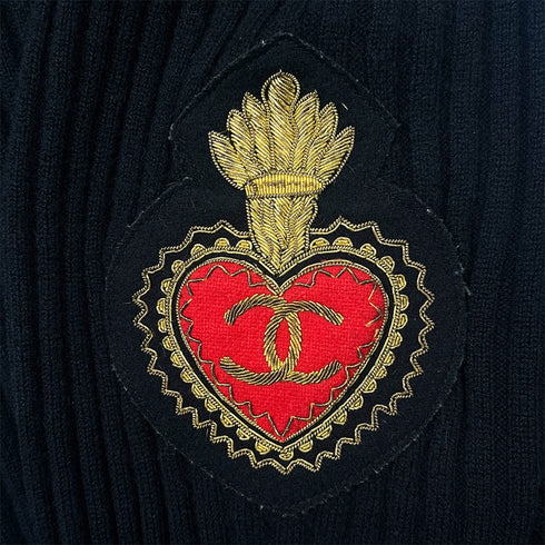 CHANEL VINTAGE COCOMARK LOGO PATCH ZIP LIB KNIT TOPS BLACK CASHMERE 44 96A RTW 90286890 - PURPOSE