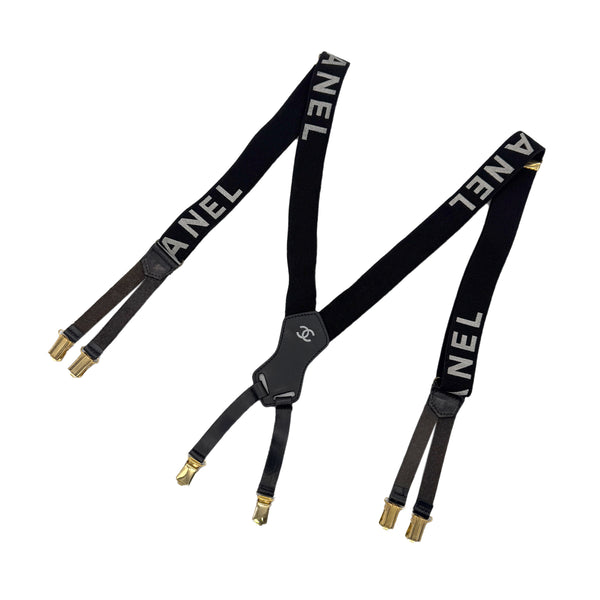 CHANEL VINTAGE SUSPENDER LOGO COCOMARK BLACK WHITE CANVAS LEATHER 90286891 - PURPOSE