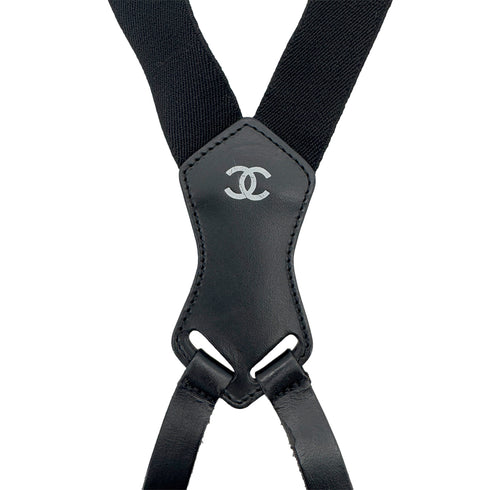 CHANEL VINTAGE SUSPENDER LOGO COCOMARK BLACK WHITE CANVAS LEATHER 90286891 - PURPOSE
