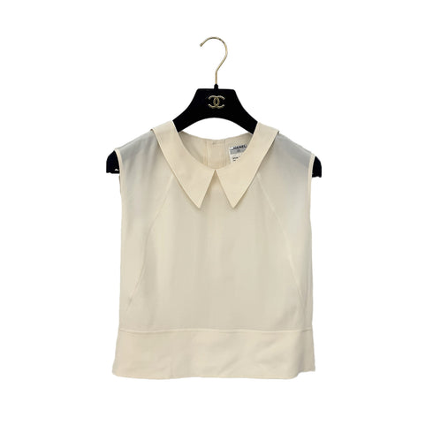 CHANEL SLEEVELESS BLOUSE BACK FRONT BUTTON WHITE SILK 38 01P RTW 90286901