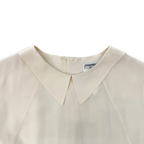 CHANEL SLEEVELESS BLOUSE BACK FRONT BUTTON WHITE SILK 38 01P RTW 90286901