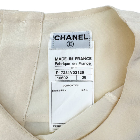 CHANEL SLEEVELESS BLOUSE BACK FRONT BUTTON WHITE SILK 38 01P RTW 90286901