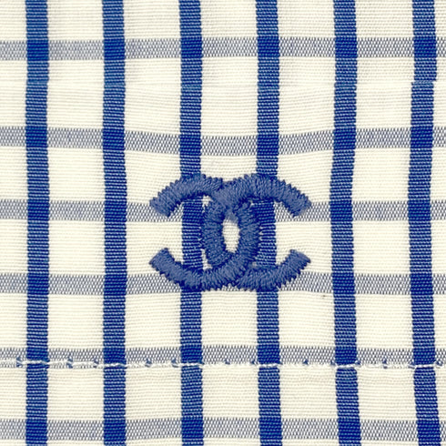 CHANEL COCOMARK GINGHAM CHECK BLOUSE BLUE WHITE COTTON RTW 90286902